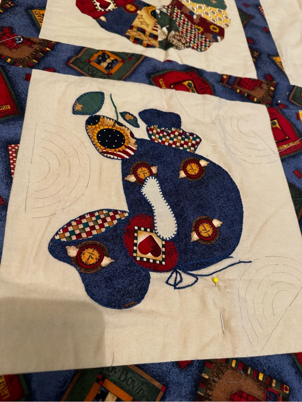 Handmade Quilted Patchwork Throw in Blue, Red & Yellow - Picture 4 of 6